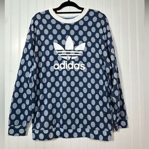 Adidas Navy and White Polka Dot Crew Neck Light Weight Sweatshirt Medium